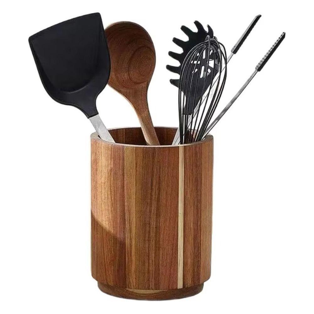 360° Rotatable Cutlery Rack Wooden Large Fork Organizer  for Dining Container