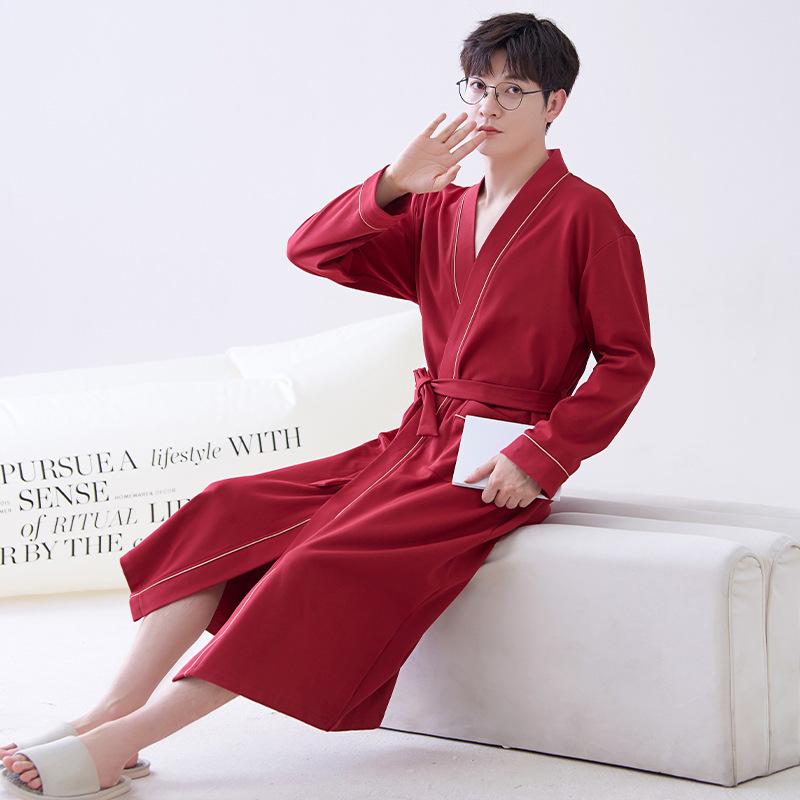 Ανδρική 100% Βαμβακερή Ρόμπα Μπάνιου Μακρυμάνικη - Κορεάτικου Στυλ, Φαρδιά Γραμμή, Πιτζάμες Εμπνευσμένες από Ξενοδοχείο Υψηλής Κατηγορίας