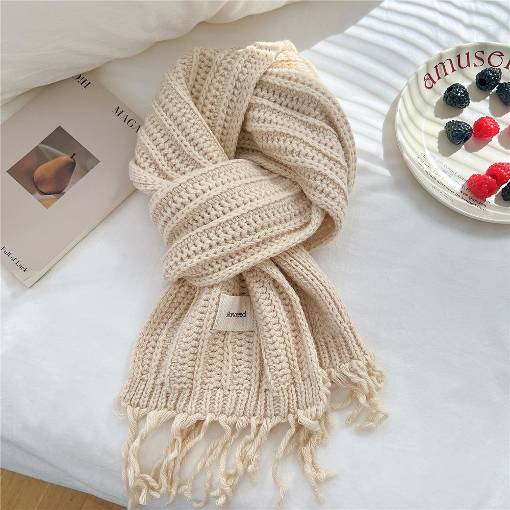Fashion Thick Wool Knitted Scarves Plain Solid Tassel Shawls And Wraps Pashmina Stole Perfect For Autumn & Winter Style 166*30Cm