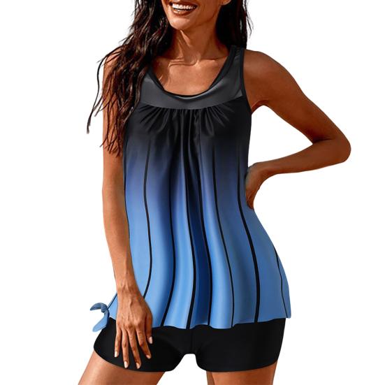 

2 шт./комплект женский летний танкини комплект с круглым вырезом без рукавов утепленный топ с принтом однотонный цвет XL