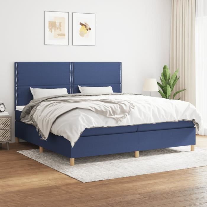 3142287 vidaXL Lit à sommier tapissier avec matelas Bleu 200x200 cm Tissu