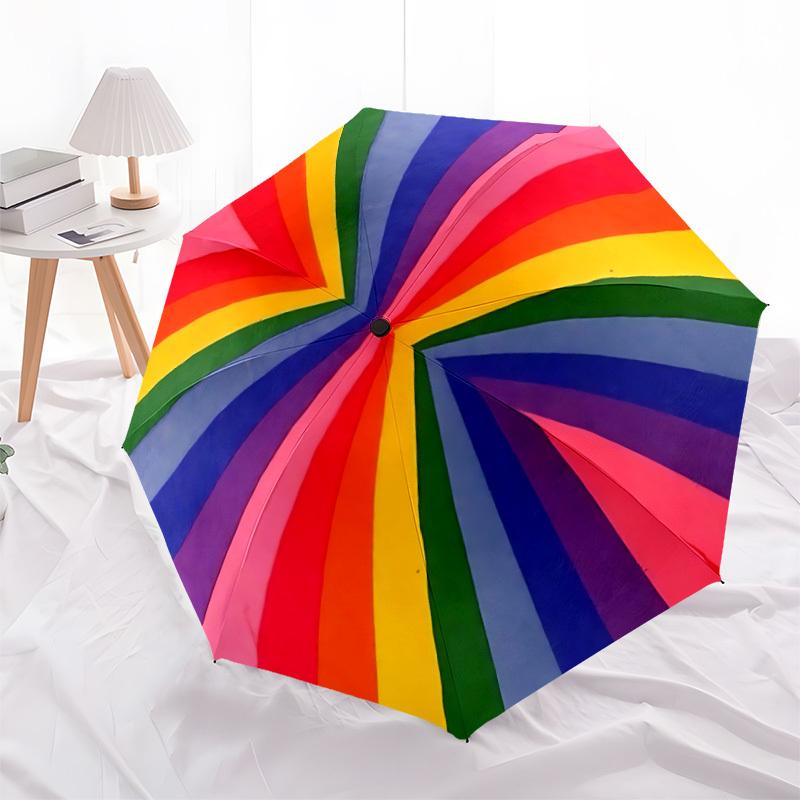 1pc Rainbow Pattern Automatic Open/Close Umbrella, Umbrella with Cartoon Design, Portable Compact Umbrella for Men & Women, Good Holiday Gif