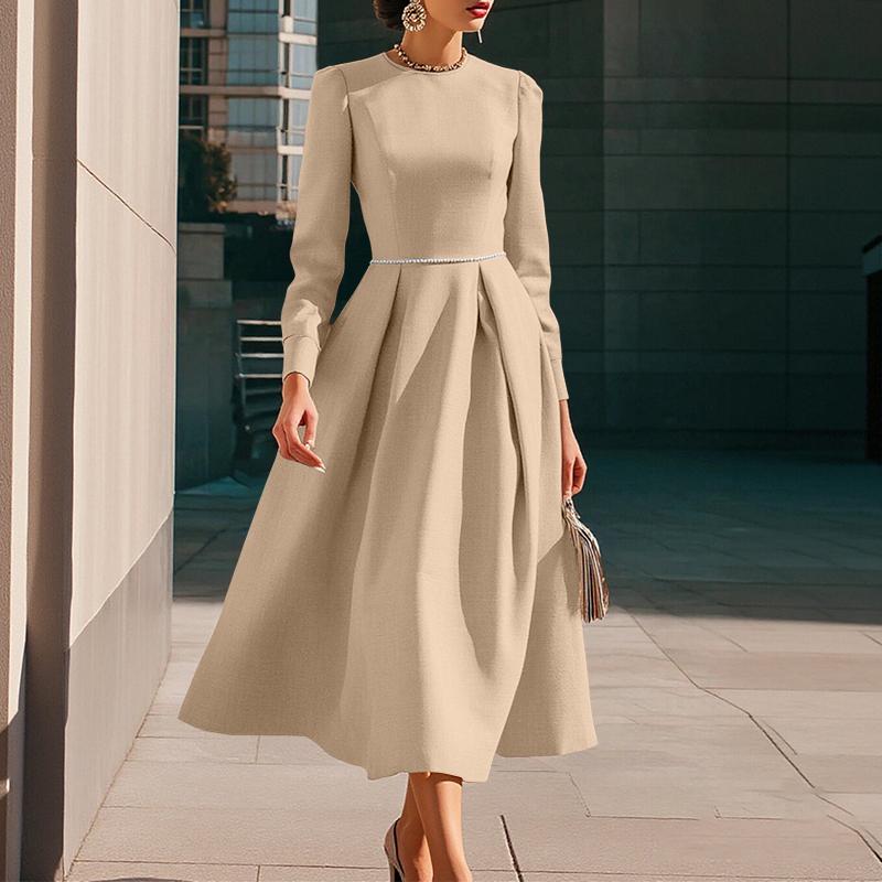 ZANZEA Women Casual Round Neck Long Sleeve Elegant Dress S хаки