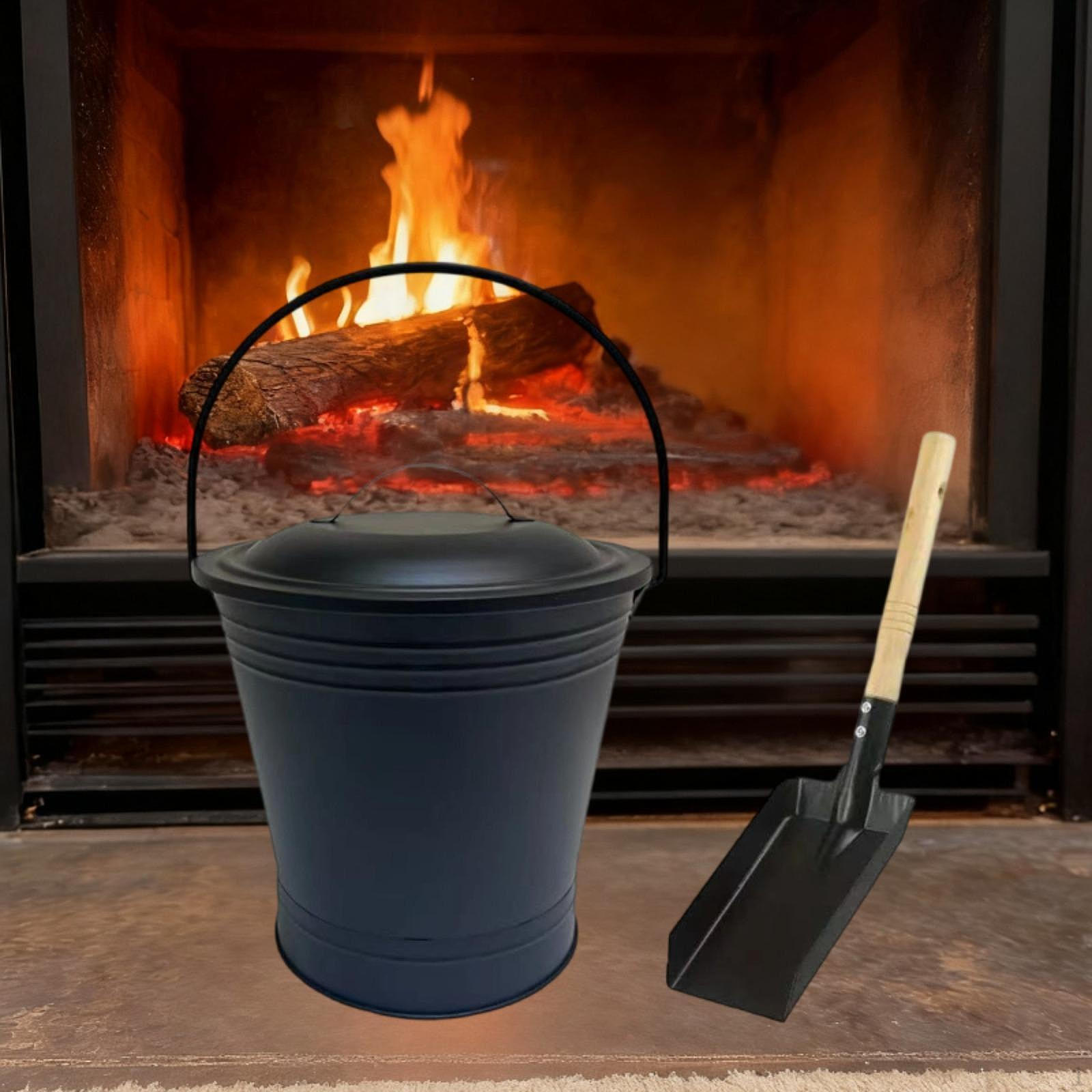 

11.2L Ash Bucket Fireplace with Handle Metal Efficient Sturdy Shovels Can for Indoor Fire