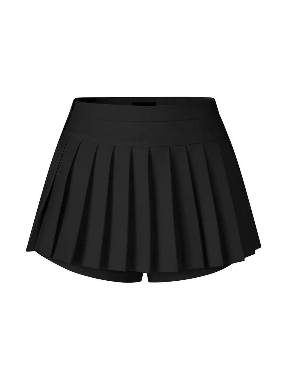 Pleated Culottes & College Style Versatile Solid Color Skirt Large чёрный