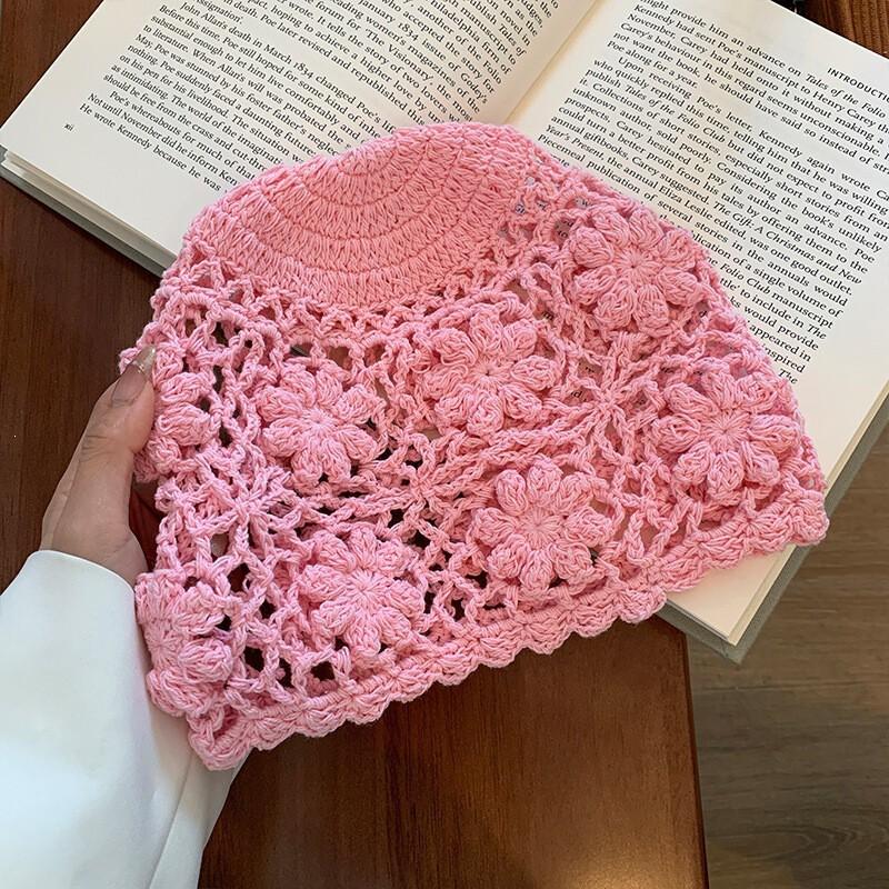 Handcrafted Crochet Lace Knit Beanie Women Breathable Adjustable Headwrap Hat