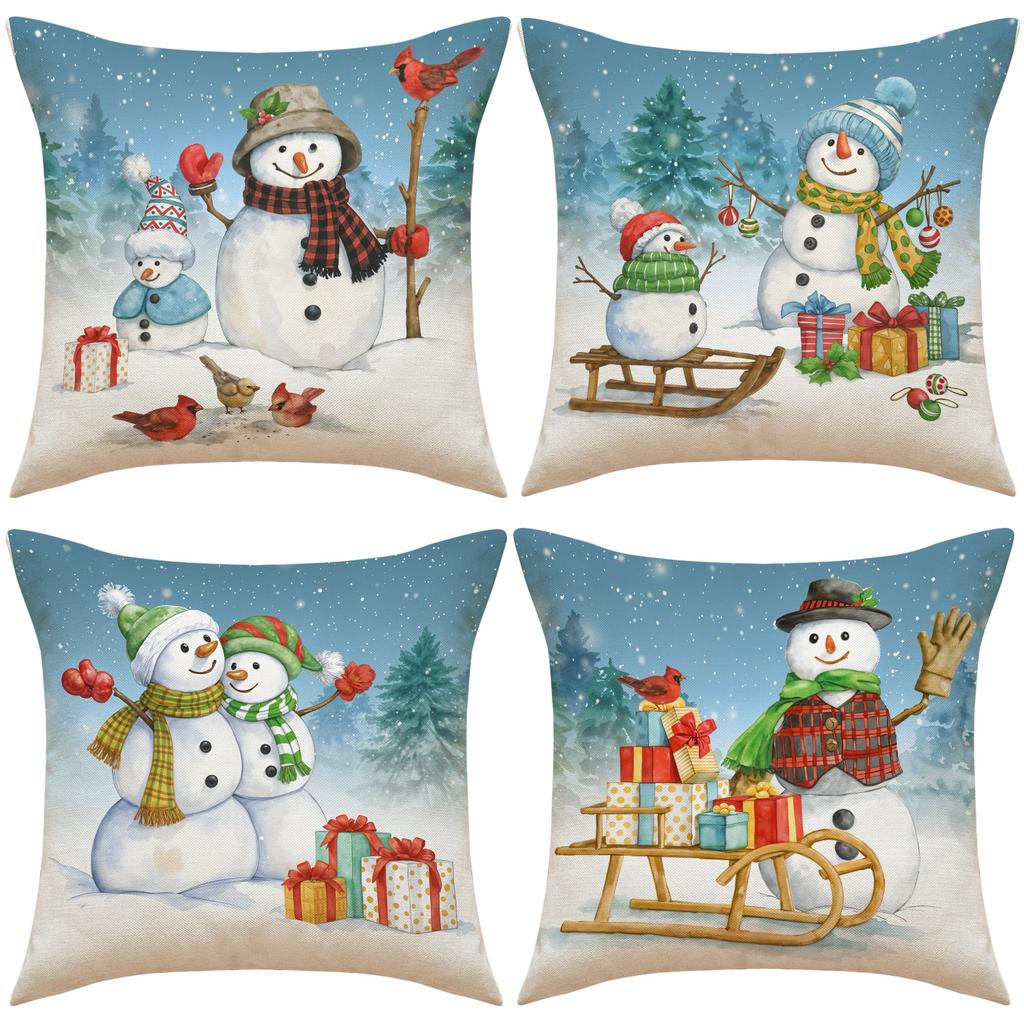 Merry Christmas Decoration Pillowcase New Year Gift Santa Claus Snowman Pattern Home Room Decoration Sofa Cushion Cover