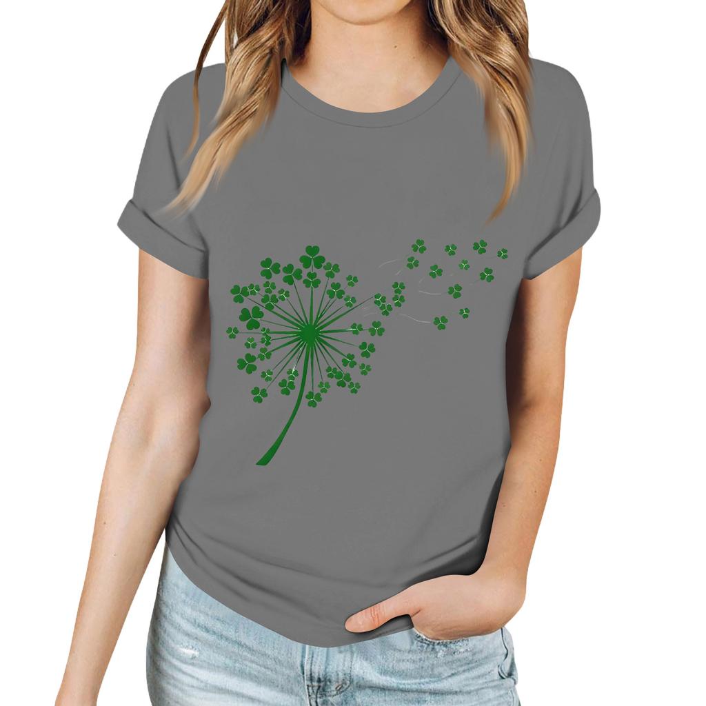 T-shirt décontracté pour femme avec imprimé Saint-Patrick, col rond, pull, manches courtes