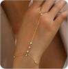 Handkettenarmband für Damen Zierlich 18 Karat Vergoldeter Edelstahl Zirkonia Kettenring Armband Verstellbar Trendiger Schmuck