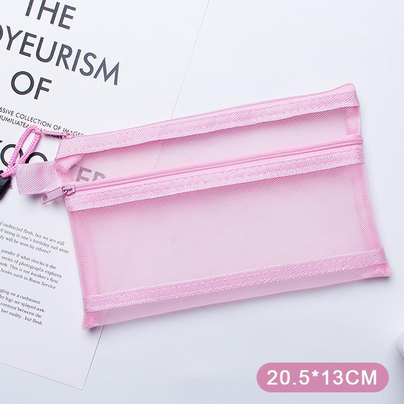 A4 A5 A6 Portable Double-Layer Mesh Zipper File Bag Transparent Student Test Paper Data Storage Bag Office Files Stationery