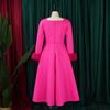 Women Elegant Party Dresses Square Neck Long Sleeve High Waisted Pleated A Line Mid Calf Luxury Birthday Dress Robe