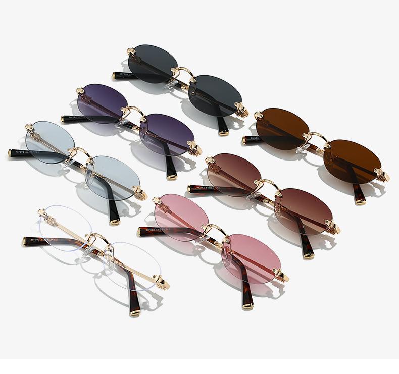 Modne bezramkowe okulary przeciwsłoneczne owalne Ochrona UV400 Wysoka jakość Osobowość Dziewczyna Pokaz Mody Okulary