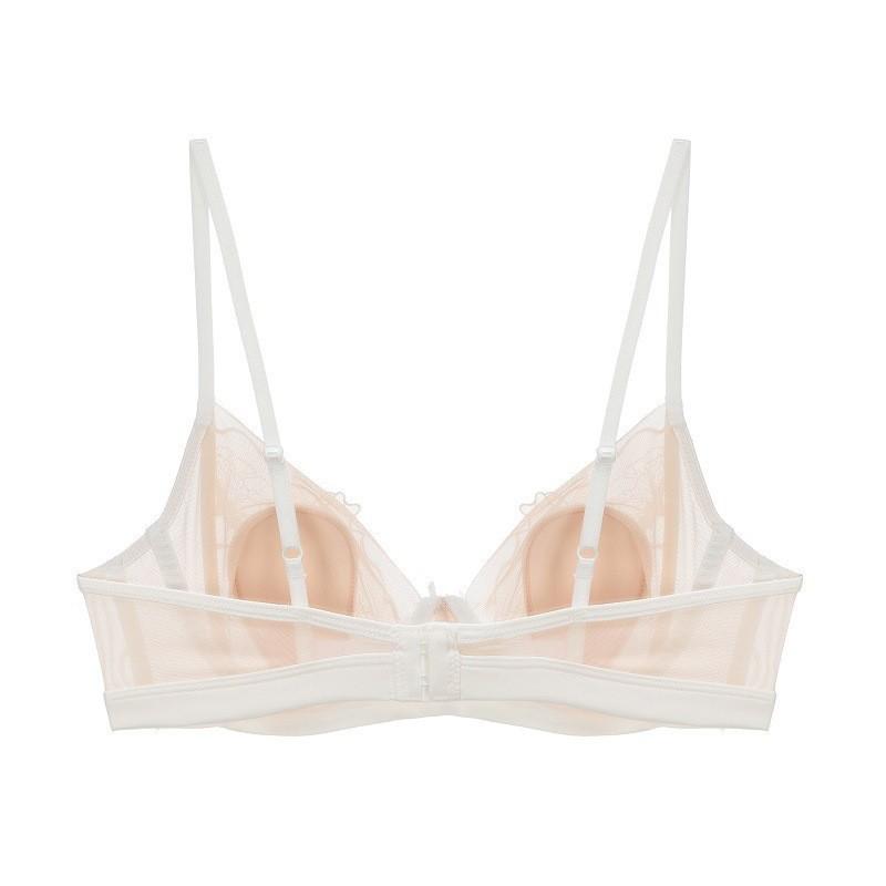 French Pure Desire Sexy Underwear Big Chest Showing Small Rabbit Ear Cup Large Size Bra Mesh Embroidery Contrasting Color Lace Bra Cover