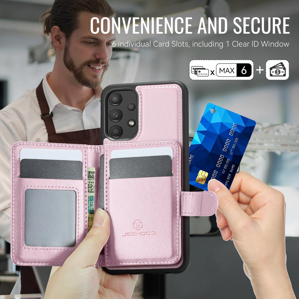 For Samsung Galaxy A52 5G/Galaxy A52s 5G/Galaxy A52 4G Case JEEHOOD J09 RFID Blocking Card Holder Leather Back Phone Cover Magnetic Case