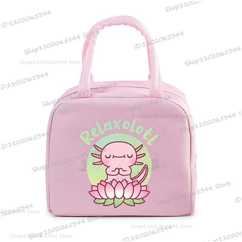 Funny Axolotl Series Lunch Bag Women Cartoon Axolotl Graphics Bento Thermal Handbags Thickened Insulation Kids Lunch Box Bag