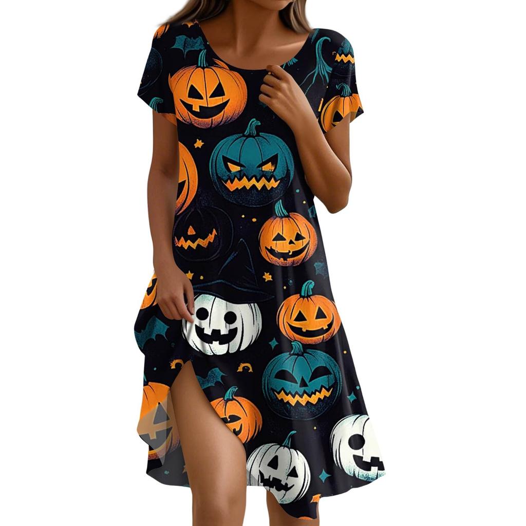 Short Sleeve Dress For Women Casual Loose Fit Summer Sundress  Print Dress With Pockets