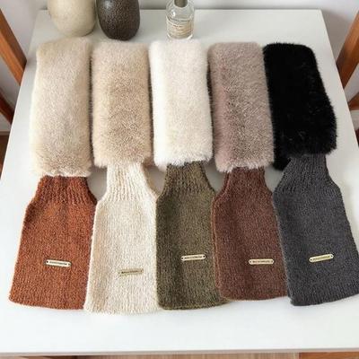 Dicke Strick-Pelzkragen-Schal für Damen - Modischer Patchwork-Nackenschutz