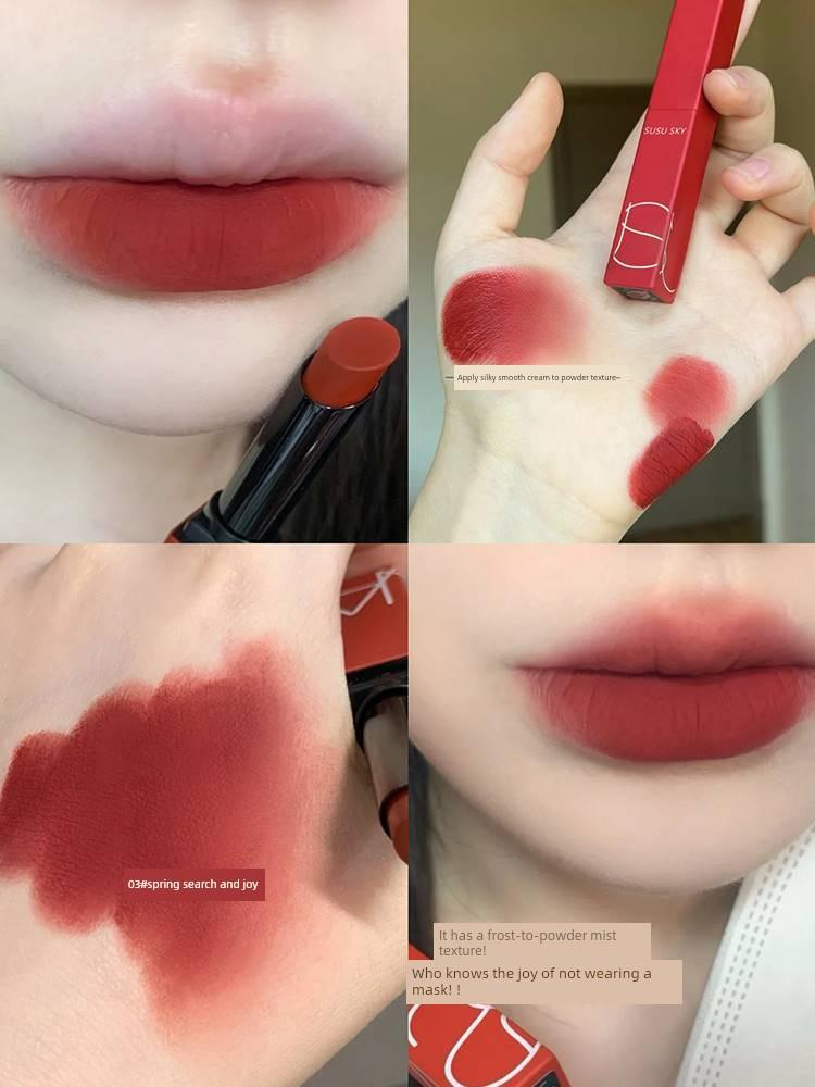 Found the Retro Red-Brown Shade That Suits Everyone! Small Tube Matte Velvet Lip Gloss for Women's Daily Use