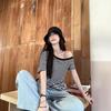 Summer Sexy One-Shoulder Striped Irregular Short-Sleeve Top for Women