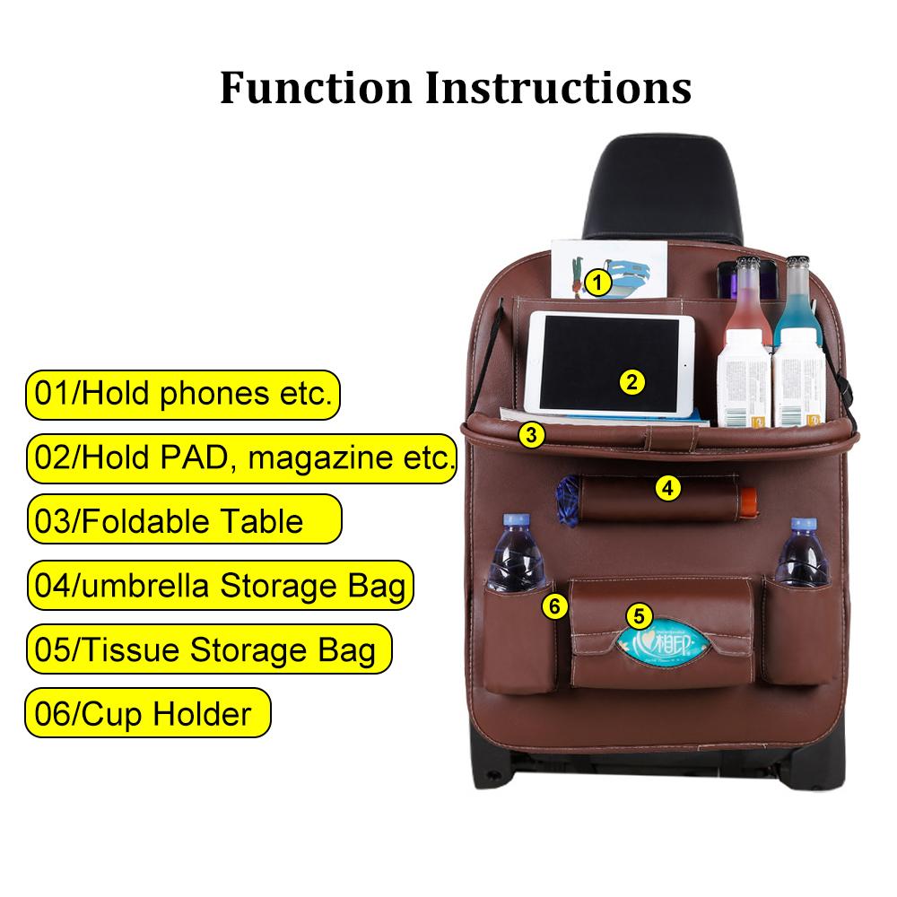 Car Seat Back Organizer Table Tray Car Storage Organizer Auto Accessories Pu Leather Pad Bag Travel Storage Bag