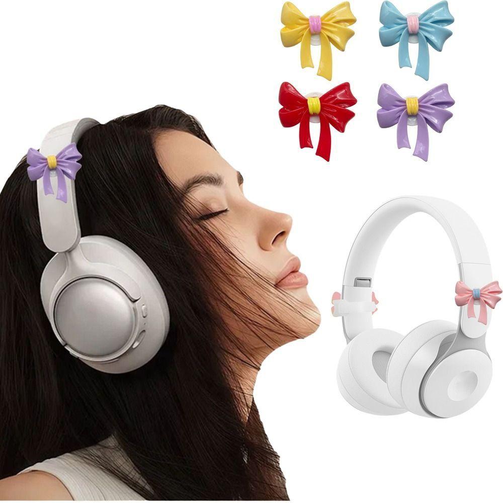 2PCS Cute Bow Shape Headphone Decorations Silicone 3D Earphone Charms Gift Easy To Install Headset Attachment Girls