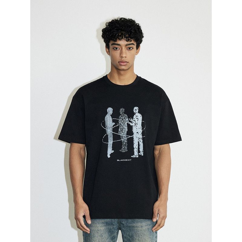 Black of Exit American Fancy Virtual Portrait Loose T-shirt Cotton High Street Fashion Brand Round Neck Short Sleeve Men and Women