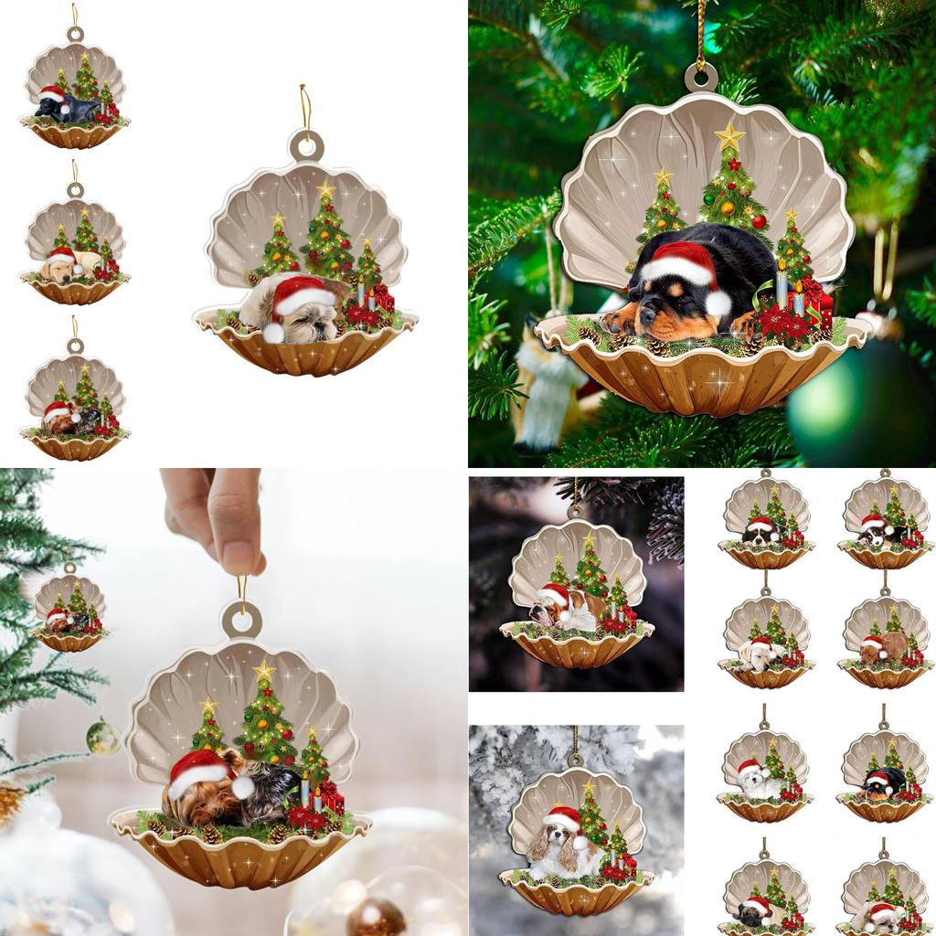 Adorable Acrylic Shell Dog Car Hanging Ornament For Festive Christmas Tree Decor