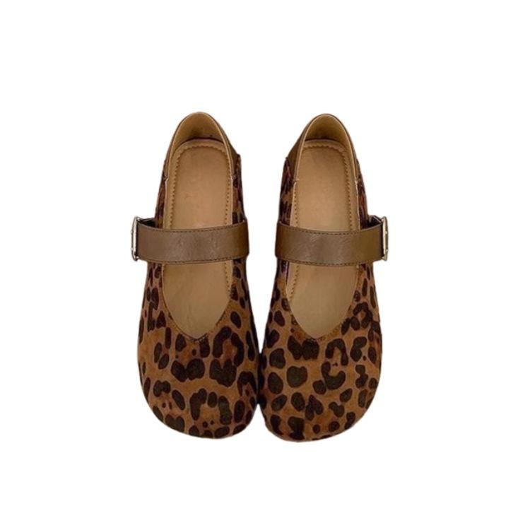 Popular leopard print flat-soled single shoes women's new French Mary Jane women's shoes 2025 autumn shallow mouth women's light ladyshoes
