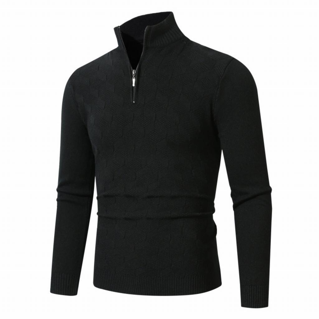 Men's Casual Solid Color Semi-zipper Stand-up Collar Knitted Sweater, Men's Fleece Warm Knitted Pullover Sweater