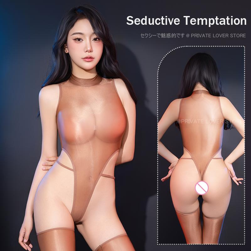Hot Sexy Oil Shiny Sheer Bodysuit Women High Cut See Through Teddies Jumpsuit Thongs Exotic Lingerie Underwear Bikini Swimsuit