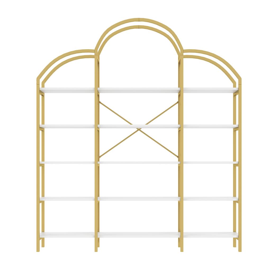170 x 26 x 190 cm Shelf in simple style, steel tube-MDF, five layers of storage space, unique cloud shape, easy to assemble and clean, Gold + White
