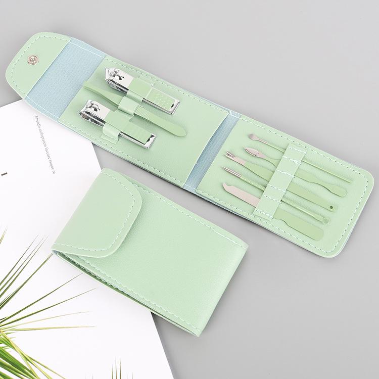 16-Piece Matcha Green Manicure Set: Nail Clippers, Scissors & Tools In Folding Bag