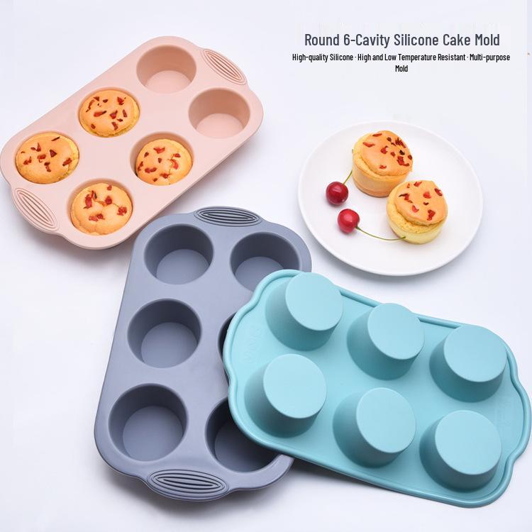 6-Cavity Silicone Muffin Cup Mold for Baking, Easy Release, High Temperature Resistant
