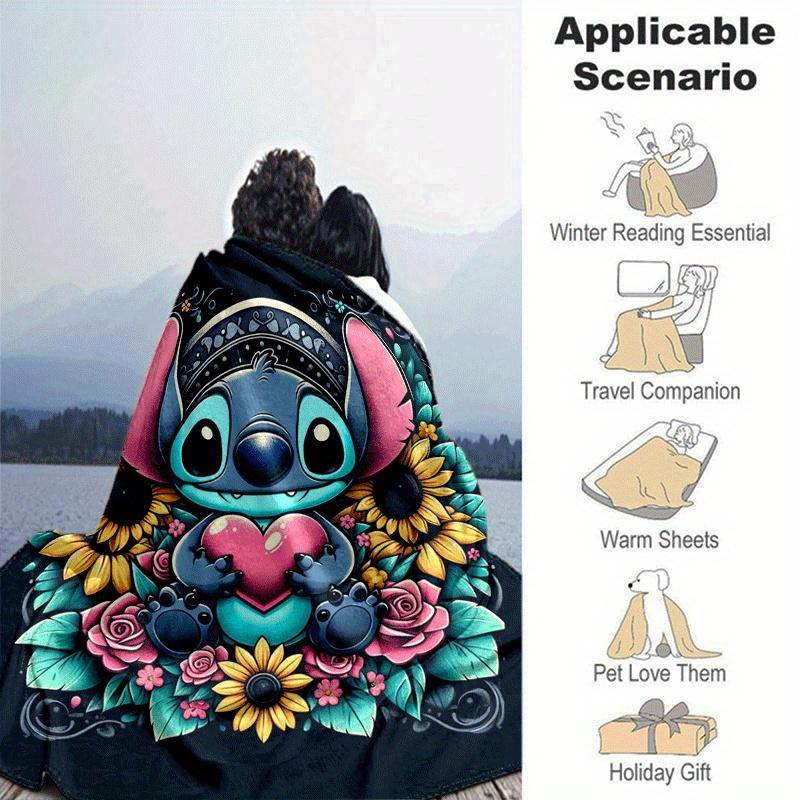 1pc Stitch Printing Blanket - Soft, All-Season Throw for Living Room, Bedroom,Personalized Gift with Adorable Cartoon Design