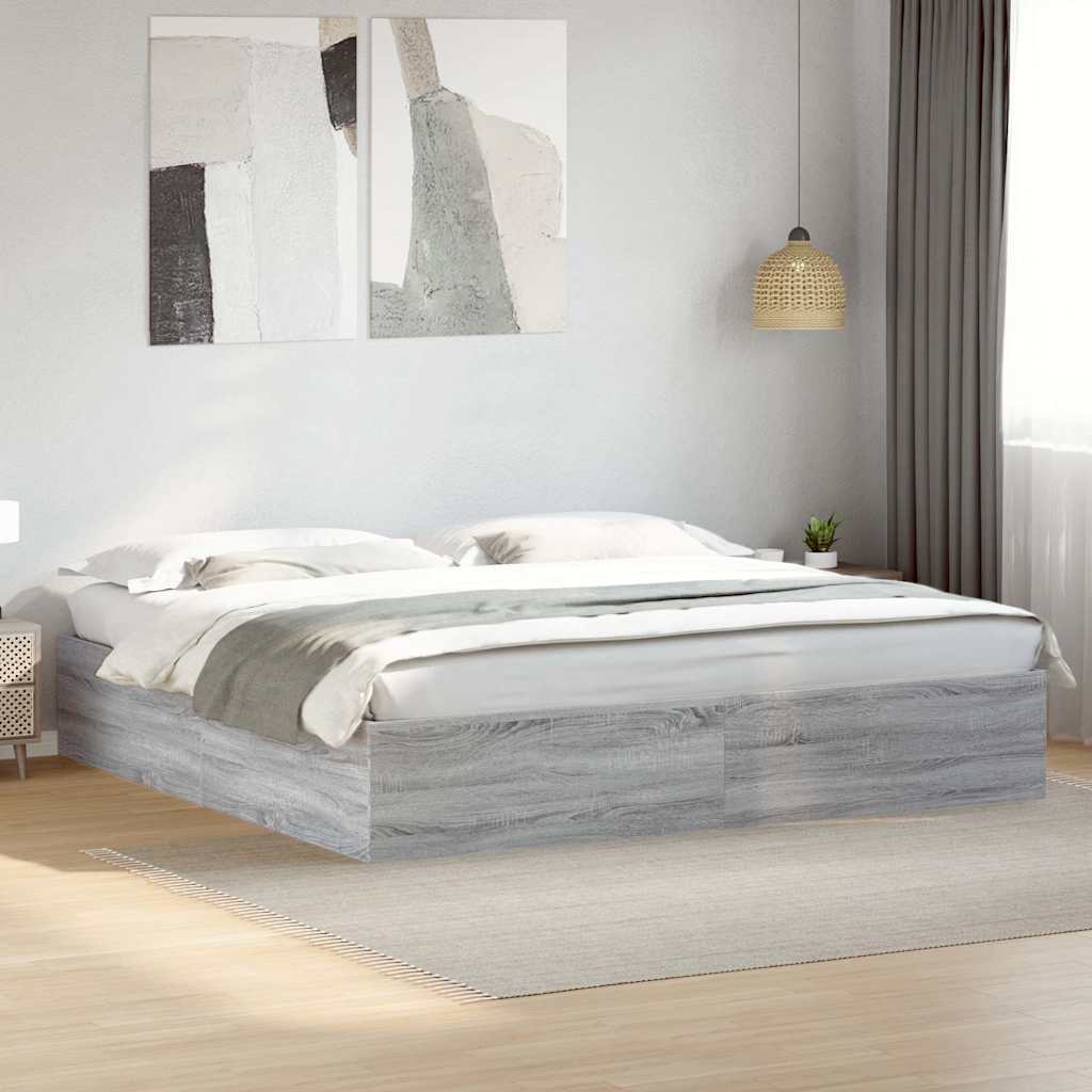 Bed Frame Grey Sonoma 200 x 200 cm Engineered Wood