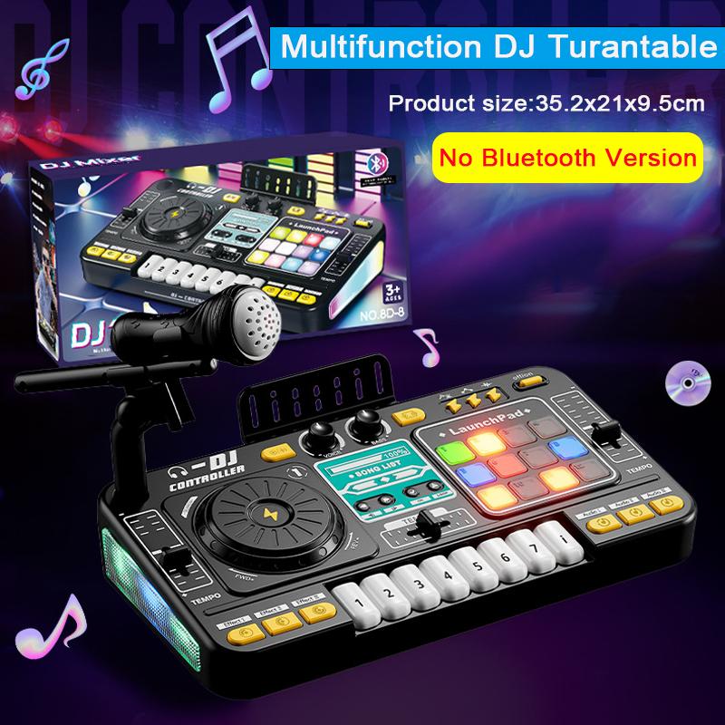 Kid DJ Mixer with Microphone Multifunctional Electronic Piano Keyboard Bluetooth DJ Turntable Controller Kid Musical Instrument