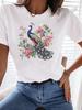 (Asian Size) Clothing T Shirt Woman Women Sweet Flower Floral  Fashion Tee Top Print Female Short Sleeve Graphic T-shirts