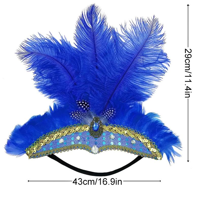 1 Stück Feder Kopfschmuck Mardi Gras Accessoires Pailletten Festival Kopfbedeckung Damen Elastisch Mit Strass Kopfschmuck Haarband