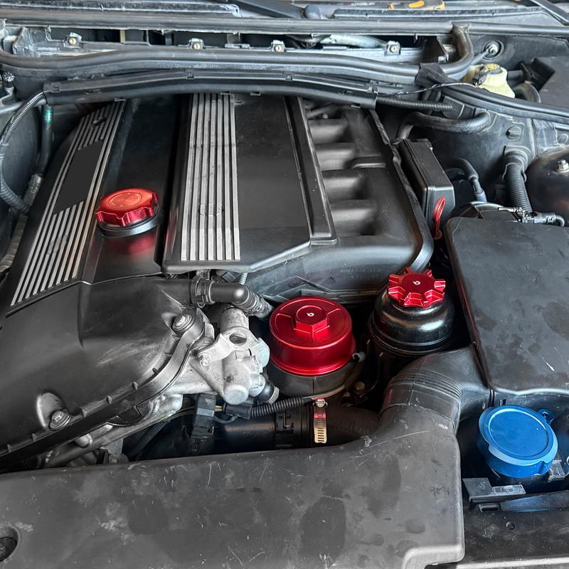Aluminum Oil Filler Neck Sealing&Oil Filter Lid&Power Steering Reservoir Caps for BMW E46 E36 323i 328i E39 525i 528i 530i