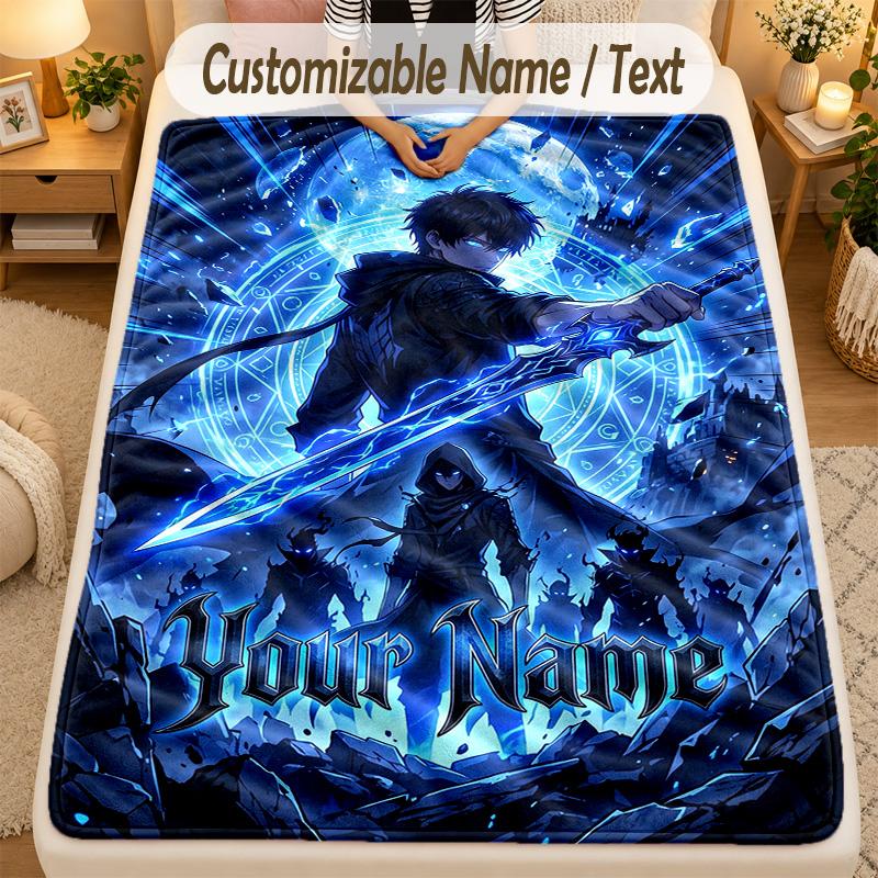 Flannel BlanketSolo Leveling Custom Name Text Personalized Soft Warm Throw Blanket Home Decor Gift