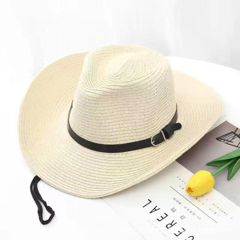 Cowboy Straw Hat Women's Summer Travel Visor Year New Ethnic Style Jazz Hat Big Brim Beach Hat