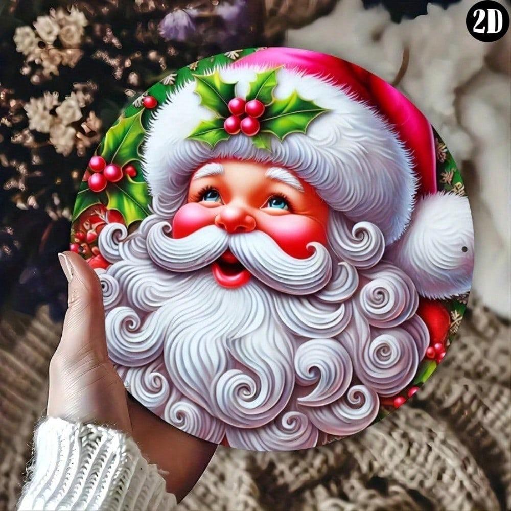 Vintage Pink Santa Christmas Metal Sign 7.87 Inch Holiday Wall Decor