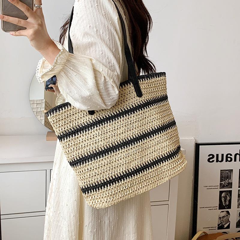 Bolsos Tejidos de Paja y Ratán Vintage Hechos a Mano Bolsos de Playa de Verano para Mujer Bolso de Hombro de Gran Capacidad Estilo Bohemia Bolsos de Viaje Tote sac