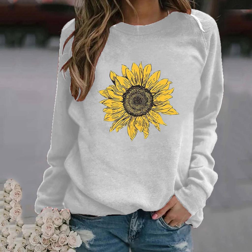 Women's Fashion Casual  Print Round Neck Sweater Loose Sports Tops Pullover