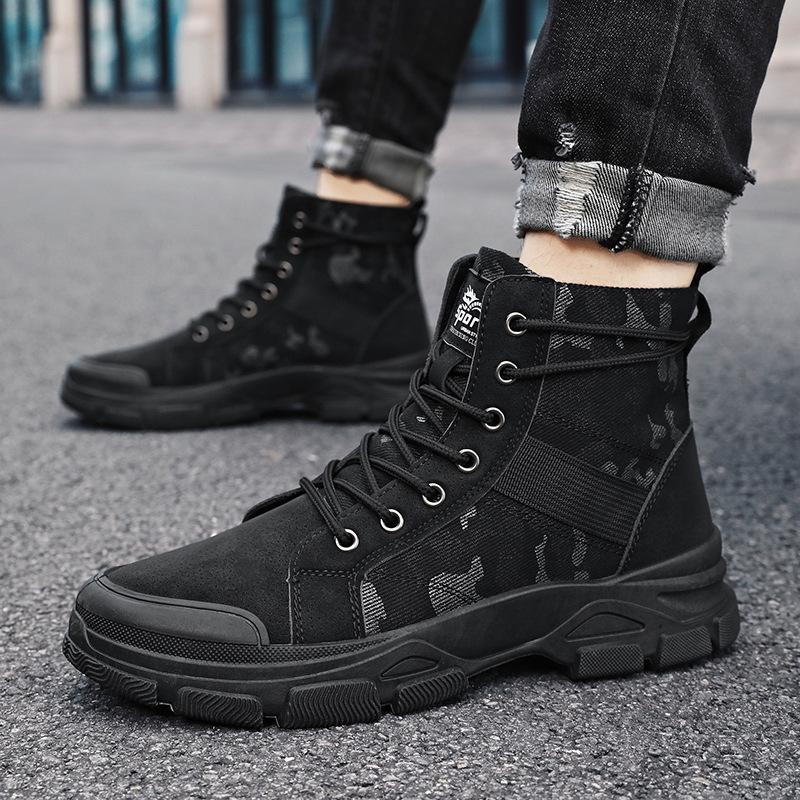 Mens High Top Boots Outdoor Desert Camouflage Boots Breathable Canvas Booties Fashion Work Ankle Boots Lace-Up High Top Sneakers