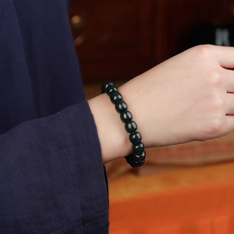 First Grade Xinjiang Hetian Jade Qingyu Bracelet: Handmade Beaded Ancient Style for Men and Women
