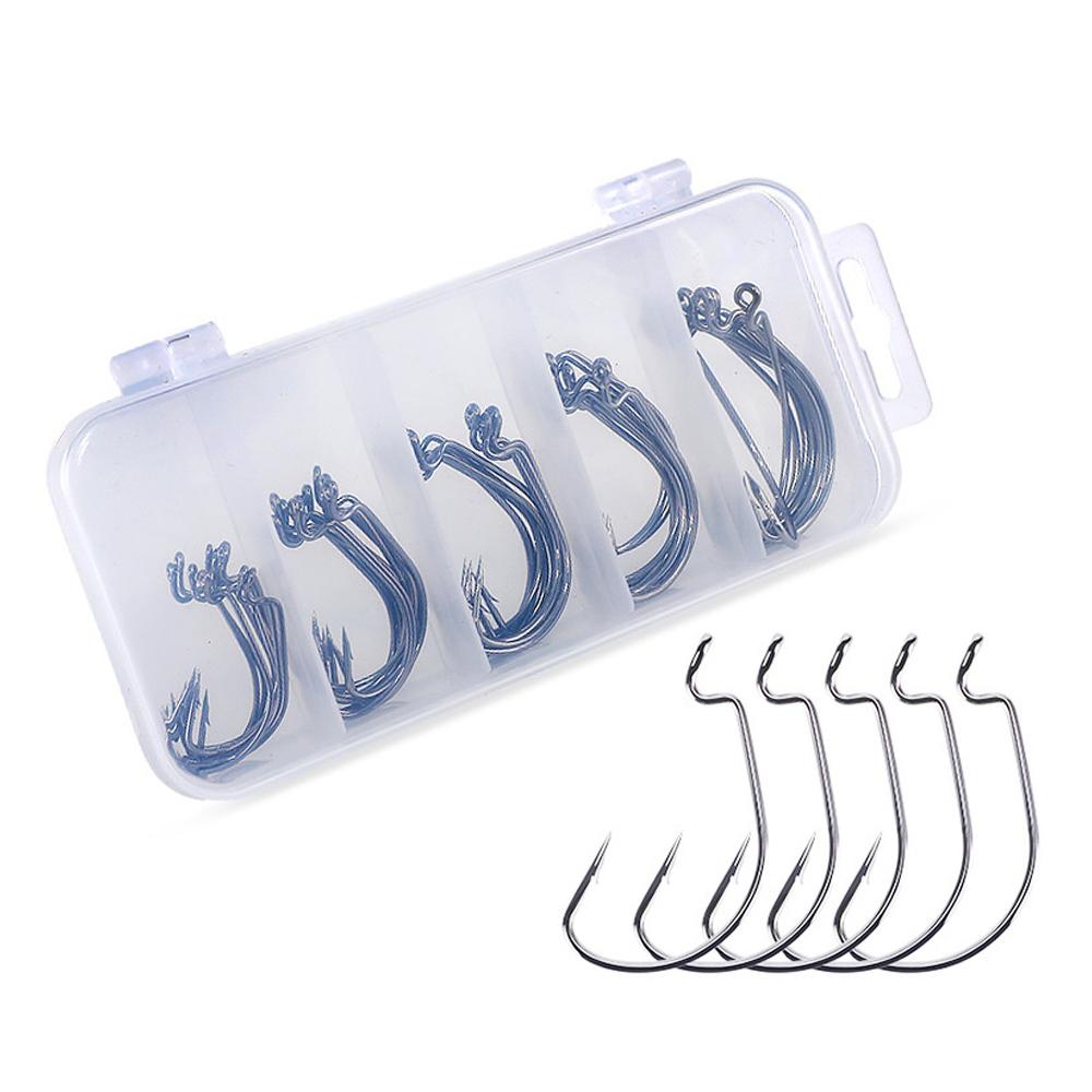 50pcs Super Strong Wide Gap Worm Hooks 2#-3/0# for Soft Plastic Baits Saltwater Freshwater Fishing