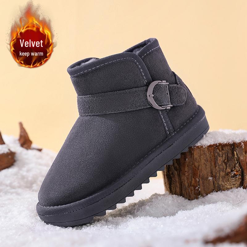 Kids  2025 Winter Leather Boots: Boys  Large Cotton, Velvet-Lined, Non-Slip Snow Boots 40