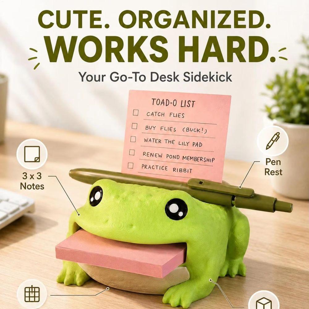 Cute Frog Shape Frog Desk Organizer Matte Finish Memo Holder Durable Pen Rest Slot Desk Decor