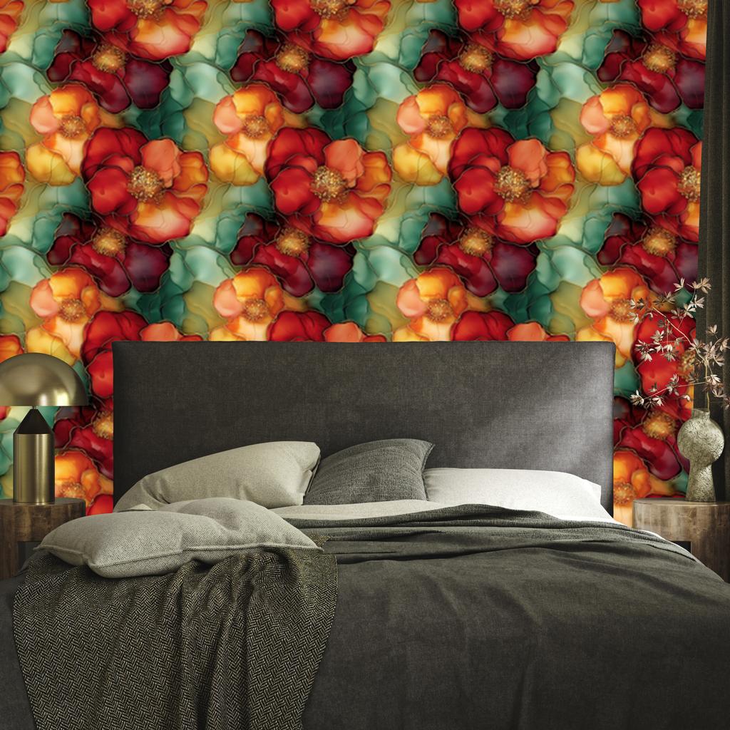 Ink Wallpaper Red, Orange, Gold and Burgundy 50x1000